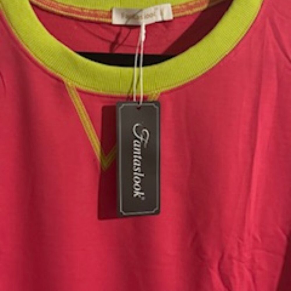 Vibrant Pink/Lime Green Women’s Sweatshirt • Lightweight 3XL Pullover - Picture 3 of 5